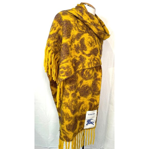 $985 NWT Burberry Mustard Floral Fringe Alpaca Wool Blend Large Shawl Scarf - Picture 4 of 16